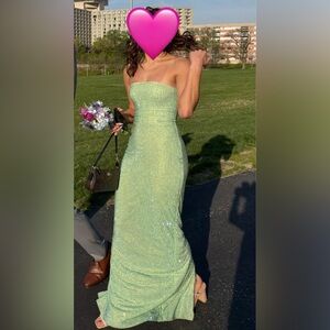 Oh Polly Strapless Sequin Maxi Dress in Light Green